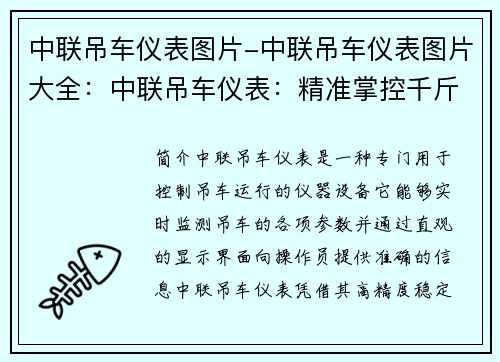 中联吊车仪表图片-中联吊车仪表图片大全：中联吊车仪表：精准掌控千斤重任